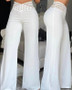 Women High Waist Flared Pants Office Casual Sheer Mesh Patch Crisscross Y2K Trousers Elegant Streetwear Work Pants Lady Clothes