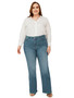 High Quality Light Blue Washed Denim Jeans Vintage Baggy Flare Pants Logo Waist for Women Men Long Boyfriend Loose Leg Style