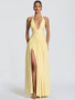 Mozision Halter Deep V Neck Sexy Maxi Dress Women Elegant Off-shoulder Sleeveless High Split Pleated Club Party Long Dress