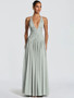 Mozision Halter Deep V Neck Sexy Maxi Dress Women Elegant Off-shoulder Sleeveless High Split Pleated Club Party Long Dress