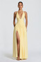 Mozision Halter Deep V Neck Sexy Maxi Dress Women Elegant Off-shoulder Sleeveless High Split Pleated Club Party Long Dress