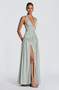 Mozision Halter Deep V Neck Sexy Maxi Dress Women Elegant Off-shoulder Sleeveless High Split Pleated Club Party Long Dress