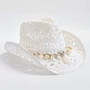 Summer Shell Beach Straw Hat Hand Woven Rope Unisex Bohemian Style Western Cowboy Hollow Holiday Sun Hat Panama Feminino