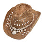 Summer Shell Beach Straw Hat Hand Woven Rope Unisex Bohemian Style Western Cowboy Hollow Holiday Sun Hat Panama Feminino