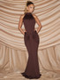 Mozision Turtleneck Backless Sexy Maxi Dress Women Gown Elegant Off-shoulder Sleeveless Ruched Bodycon Club Party Long Dress
