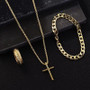 Hip Hop Fashion Cross Pendant Necklace Bracelet Chain Ring Men's Set Simple Personality Party Three Piece Jewelry Accessories