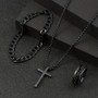 Hip Hop Fashion Cross Pendant Necklace Bracelet Chain Ring Men's Set Simple Personality Party Three Piece Jewelry Accessories