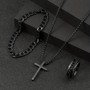 Hip Hop Fashion Cross Pendant Necklace Bracelet Chain Ring Men's Set Simple Personality Party Three Piece Jewelry Accessories