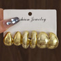 LATS 6pcs/set Chunky Gold Plated Vintage Minimalist Smooth Circle Hoop Earring Set for Women Bohemia Fashion Jewelry Gifts