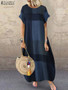 ZANZEA Bohemian Plaid Checked Sundress Summer Short Sleeve Long Dress Fashion Holiday Party Vestido Femme Casual Loose Robe 2025