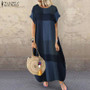 ZANZEA Bohemian Plaid Checked Sundress Summer Short Sleeve Long Dress Fashion Holiday Party Vestido Femme Casual Loose Robe 2025