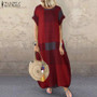 ZANZEA Bohemian Plaid Checked Sundress Summer Short Sleeve Long Dress Fashion Holiday Party Vestido Femme Casual Loose Robe 2025