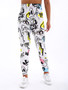 White And Yellow Letter Printed Casual Tight Pants For Women High Elasticity Fitness And Yoga Pants Sexy Nine Point Pencil Pants