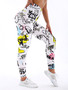 White And Yellow Letter Printed Casual Tight Pants For Women High Elasticity Fitness And Yoga Pants Sexy Nine Point Pencil Pants