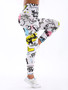 White And Yellow Letter Printed Casual Tight Pants For Women High Elasticity Fitness And Yoga Pants Sexy Nine Point Pencil Pants