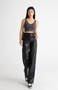 BIVIGAOS Fall Winter Fleece Loose Wide Leg Warm Leather Pants Women Button Pocket High Waist Thick PU Casual Straight Pants