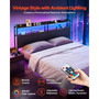 King Size Bed Headboard with LED Lights 2 Storage Shelves 3 Outlets & 3 USB Ports Sturdy Carbon Steel Frame