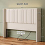 Linen Wingback Headboard Queen with Storage Pockets, Customized