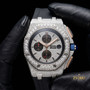 Luxury Iced Out Chronograph Diamond Watch for Men Rose Gold Stainless Steel Black Rubber Strap Hip Hop Bust Down Watch