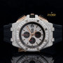 Luxury Iced Out Chronograph Diamond Watch for Men Rose Gold Stainless Steel Black Rubber Strap Hip Hop Bust Down Watch