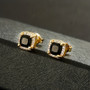 USA Stock Square Black Stud Rectangle 5A+ Cubic ZIRCON 14K Gold Plated Jewelry Aretes De Hombre CZ Diamond Earring for Men Women