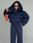 Solid Hooded Cropped Puffer Jacket Women Stand Collar Snap Button Loose Long Sleeve Jackets 2026 Winter Casual Warm Padded Coat