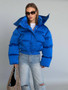 Solid Hooded Cropped Puffer Jacket Women Stand Collar Snap Button Loose Long Sleeve Jackets 2026 Winter Casual Warm Padded Coat
