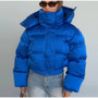 Solid Hooded Cropped Puffer Jacket Women Stand Collar Snap Button Loose Long Sleeve Jackets 2026 Winter Casual Warm Padded Coat
