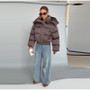 Solid Hooded Cropped Puffer Jacket Women Stand Collar Snap Button Loose Long Sleeve Jackets 2026 Winter Casual Warm Padded Coat