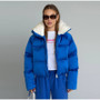 Solid Hooded Cropped Puffer Jacket Women Stand Collar Snap Button Loose Long Sleeve Jackets 2026 Winter Casual Warm Padded Coat