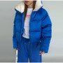 Solid Hooded Cropped Puffer Jacket Women Stand Collar Snap Button Loose Long Sleeve Jackets 2026 Winter Casual Warm Padded Coat