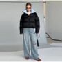 Solid Hooded Cropped Puffer Jacket Women Stand Collar Snap Button Loose Long Sleeve Jackets 2026 Winter Casual Warm Padded Coat