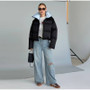 Solid Hooded Cropped Puffer Jacket Women Stand Collar Snap Button Loose Long Sleeve Jackets 2026 Winter Casual Warm Padded Coat