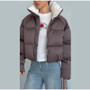 Solid Hooded Cropped Puffer Jacket Women Stand Collar Snap Button Loose Long Sleeve Jackets 2026 Winter Casual Warm Padded Coat
