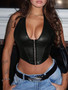Hook & Eye Lace-up Regular Polyester Sexy Women Summer Nylon Sleeveless Women's solid color shapewear Solid Rock Blended Halter