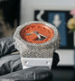 Hip Hop Luxury Men's Watch Orange Dial Round Case VVS Moissanite Bezel Analog-Digital Wrist Watch