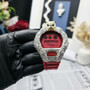 Hip Hop Luxury Men's Watch Orange Dial Round Case VVS Moissanite Bezel Analog-Digital Wrist Watch