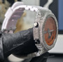 Hip Hop Luxury Men's Watch Orange Dial Round Case VVS Moissanite Bezel Analog-Digital Wrist Watch