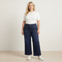 High Waist Plus Size Jeans Women Front Pocket Wide Leg Dark Blue Denim Pants US Warehouse Ready Stock