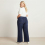 High Waist Plus Size Jeans Women Front Pocket Wide Leg Dark Blue Denim Pants US Warehouse Ready Stock