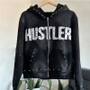 Dropshipping Luxury Heavyweight Acid Wash Vintage Boxy Zipper-Up Hoodie Distressed Casual Oversized Street Wear Hip Sweatshirts