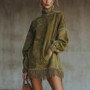 Fashion Stand Collar Vintage Mini Dress Women Autumn Winter Ruffle Long Sleeve Leopard Patchwork Temperament Party Dress