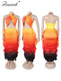 Znaiml Sexy Halter Vests and Side Ruffles Maxi Skirt 2 Piece Sets Women Summer Tie Dye Gradient Print Holiday Beach Club Outfits