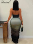 Znaiml Sexy Halter Vests and Side Ruffles Maxi Skirt 2 Piece Sets Women Summer Tie Dye Gradient Print Holiday Beach Club Outfits