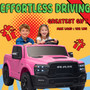 KerryYoo SQ7 Licensed RAM 24V Ride on Truck for Big Kids, 2 Seater Electric Car with Remote Control, Storage Bed - Pink