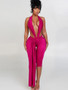 Weird Puss Patchwork Halter Romper Women Ribbon Sleeveless Elastic Backless Workout Activewear Midnight Activity Slim Playsuits