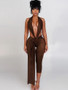Weird Puss Patchwork Halter Romper Women Ribbon Sleeveless Elastic Backless Workout Activewear Midnight Activity Slim Playsuits