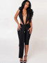 Weird Puss Patchwork Halter Romper Women Ribbon Sleeveless Elastic Backless Workout Activewear Midnight Activity Slim Playsuits