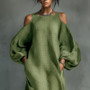 Bohemian Woman Dresses Vacation Sexy Cold Shoulder Lantern Long Sleeve Maxi Dress 2026 Spring Casual O Neck Solid Pullover Dress