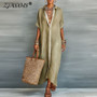 Vintage Contrast Color Vacation Maxi Dress Woman Spring Single Breasted Lapel Shirt Dresses Summer Short Sleeve Loose Boho Dress